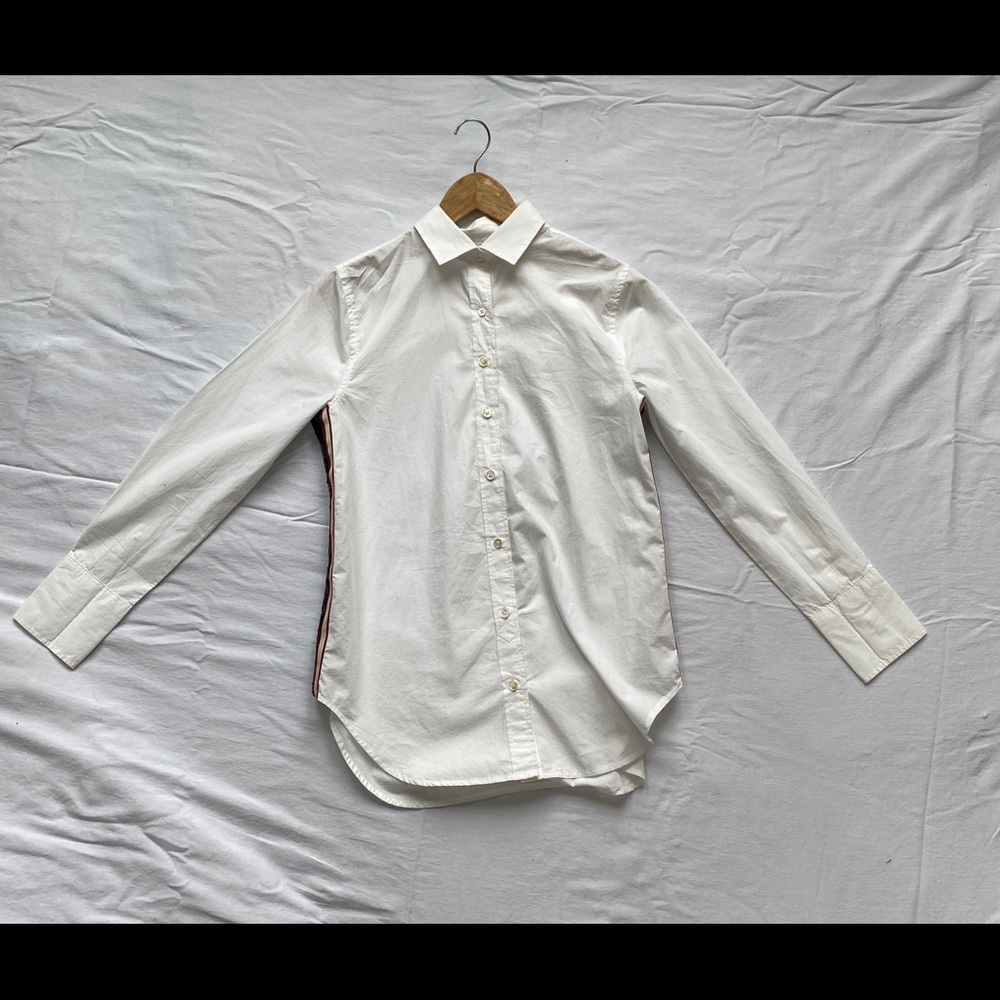 JCREW white button down with sequin stripe